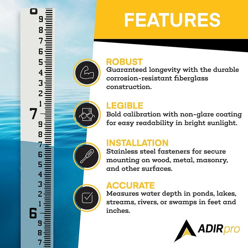 AdirPro 4" Wide Stream Gauge - Heavy Duty Gauge - All Weather Guage (100ths/10ths/feet) (4-8') - Image 2